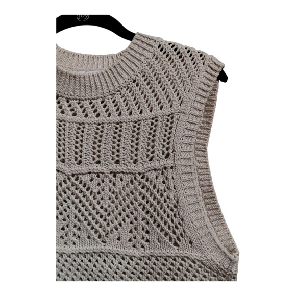 MNG Mango Ecru Open Knit Cotton Poly Blend Sweater Vest - Picture 9 of 16